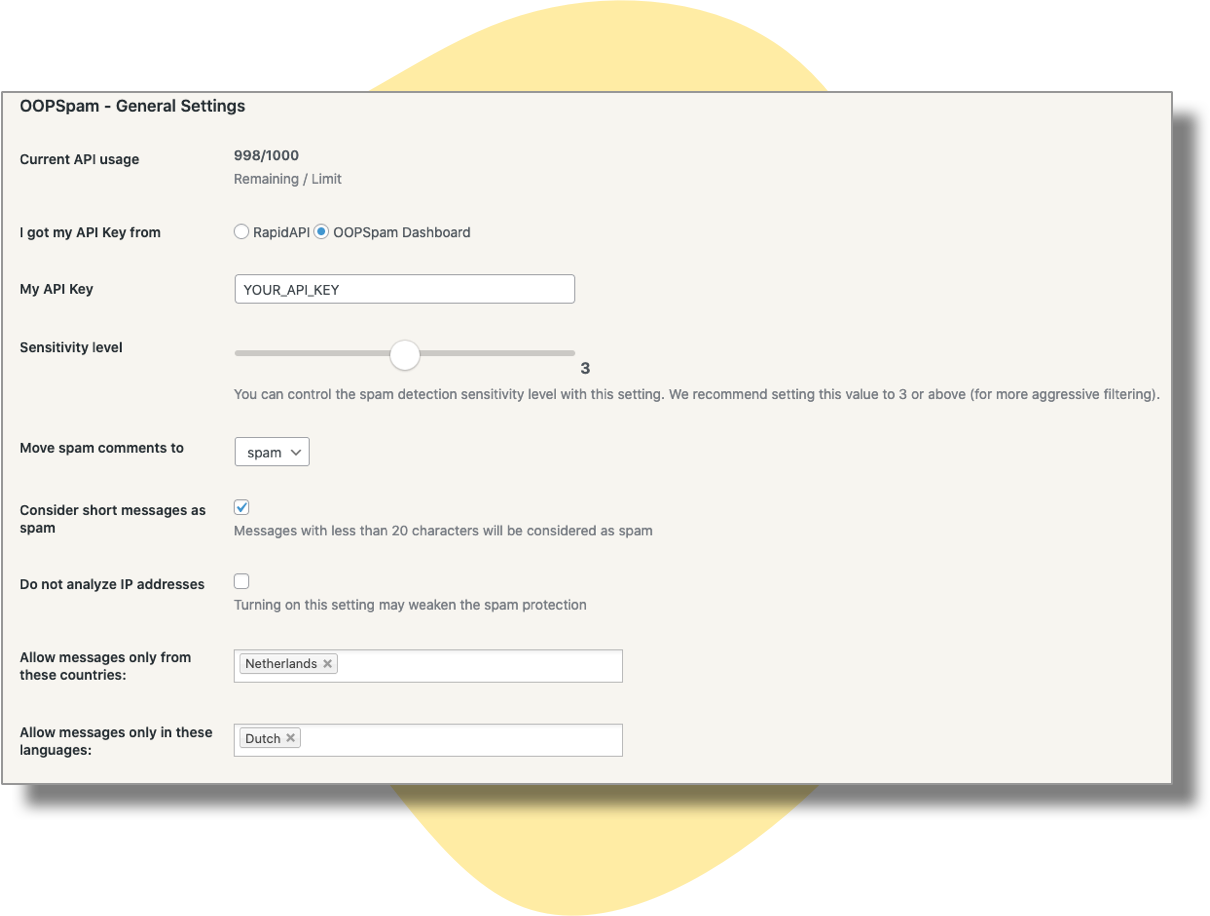 OOPSpam WordPress Plugin screenshot