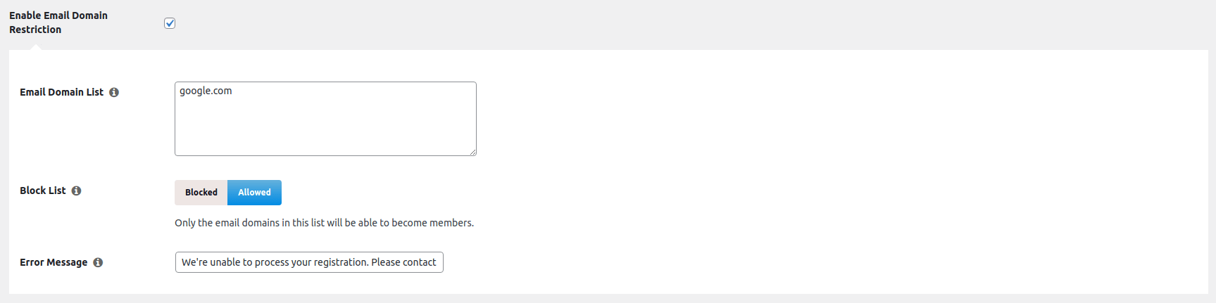 Email Domain and Email Address Restrictions in MemberPress