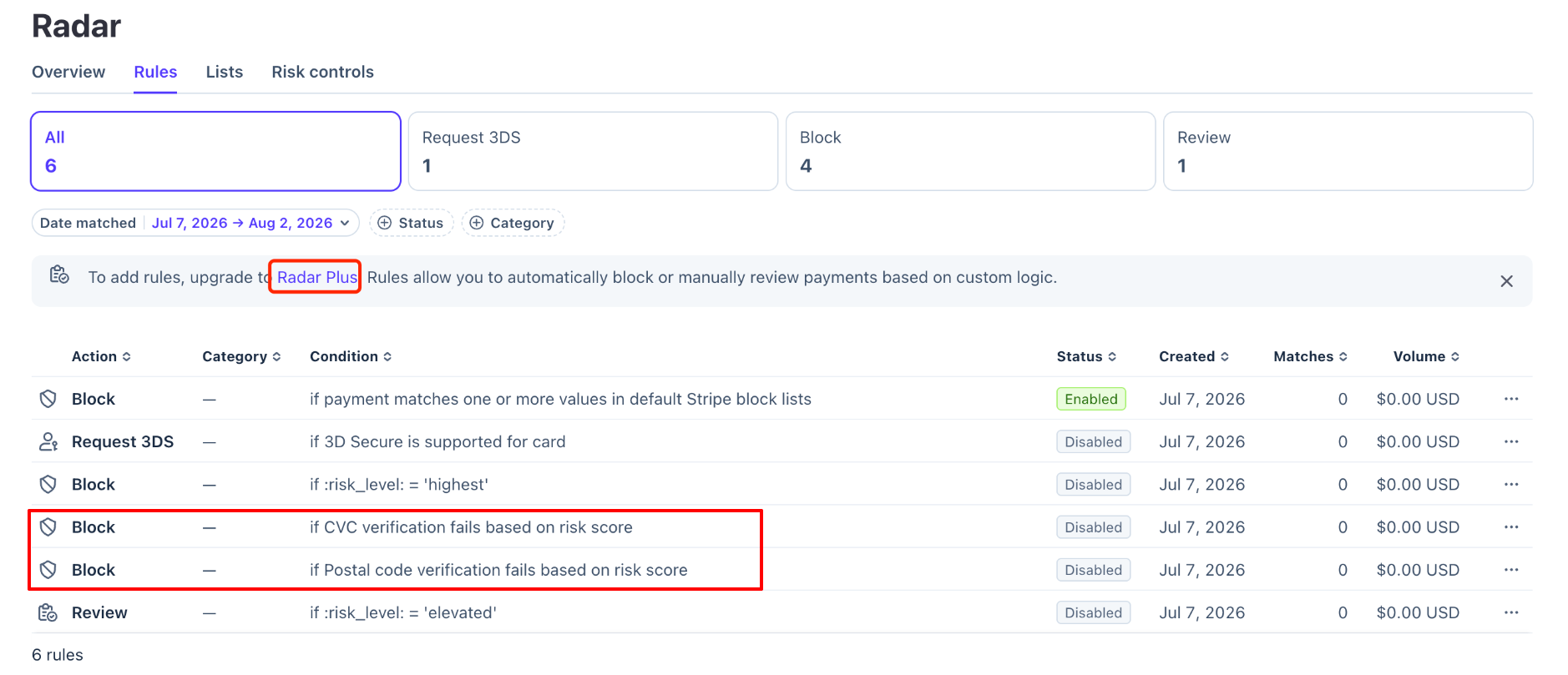 Use Stripe 3D Secure and Radar Rules