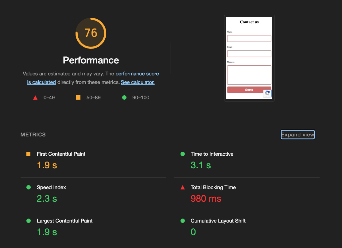 Web page performance with reCaptcha