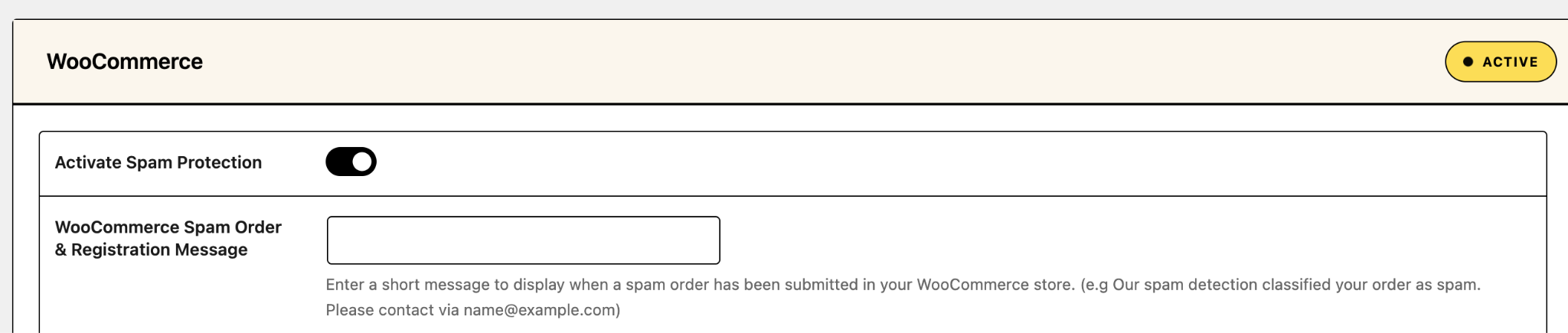 Activate spam protection in the WooCommerce