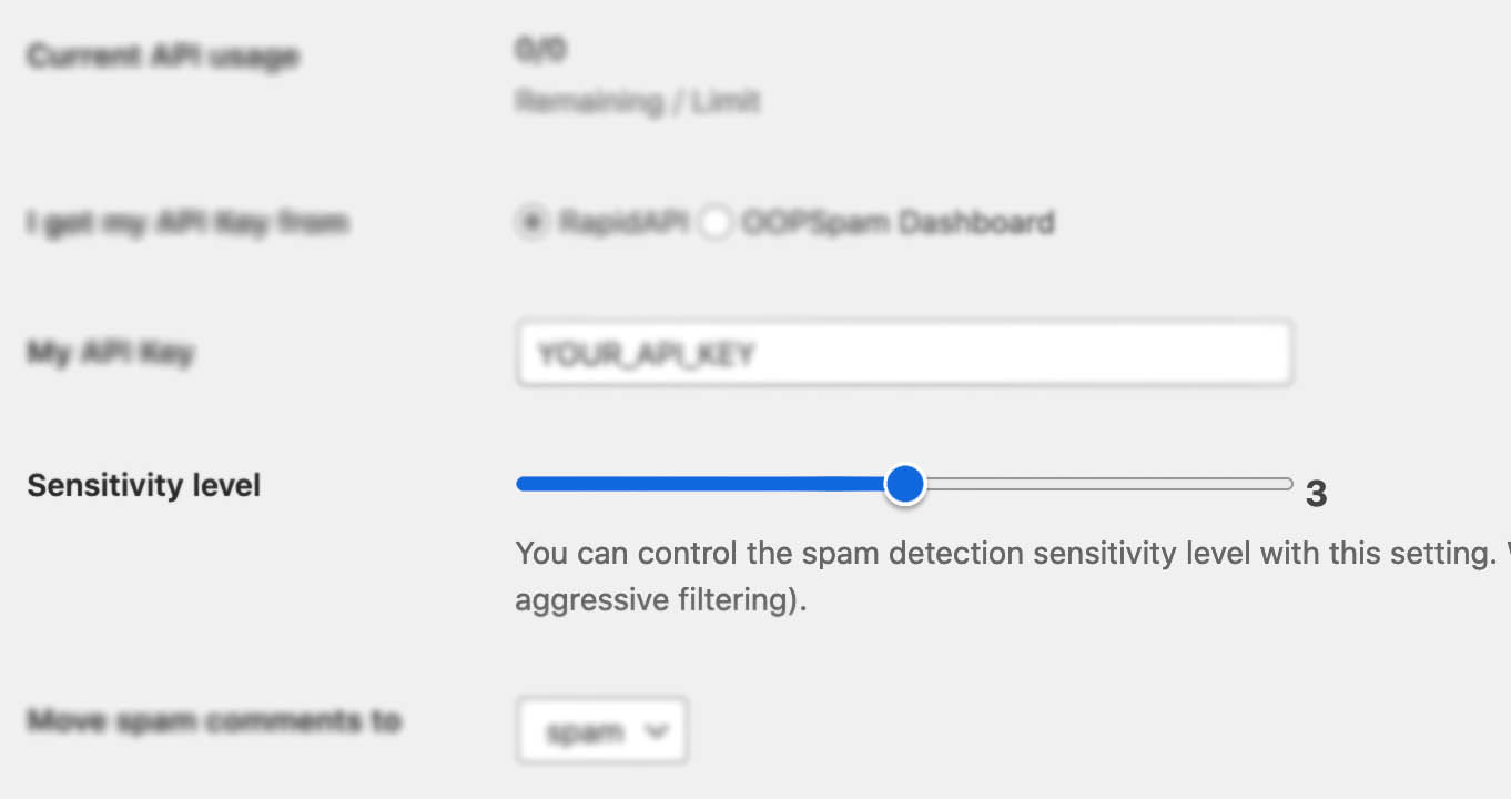 OOPSpam WordPress Plugin Sensitivity level