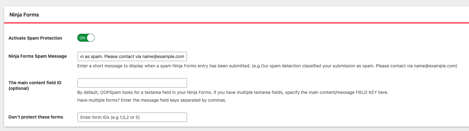 Activate Spam Protection for Ninja Forms