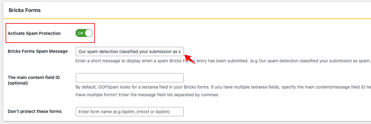 Activate Spam Protection on Bricks Forms