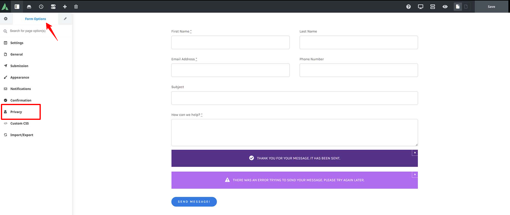 Privacy Settings in Avada Forms