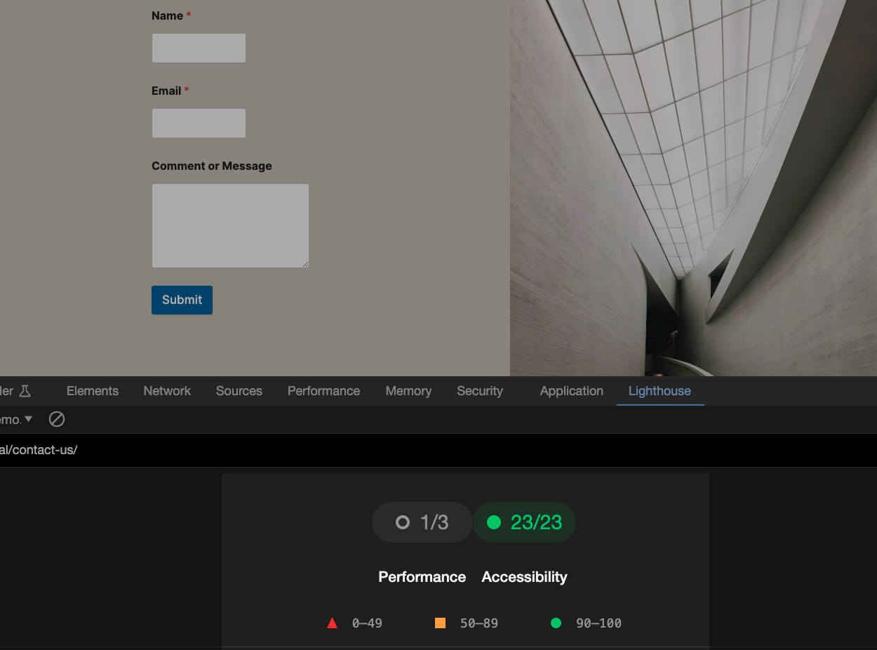 WPForms Lighthouse Performance and Accessibility Result