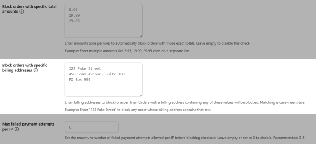 Block orders with specific billing addresses Block orders with specific billing addresses
