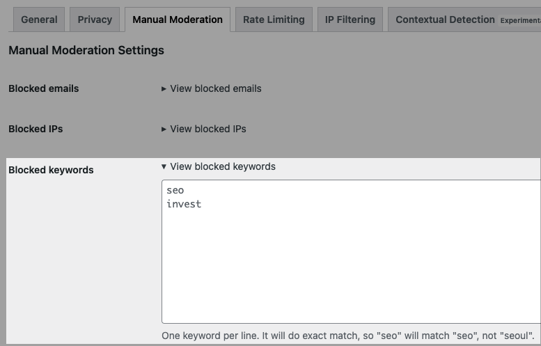 Blocked Keywords