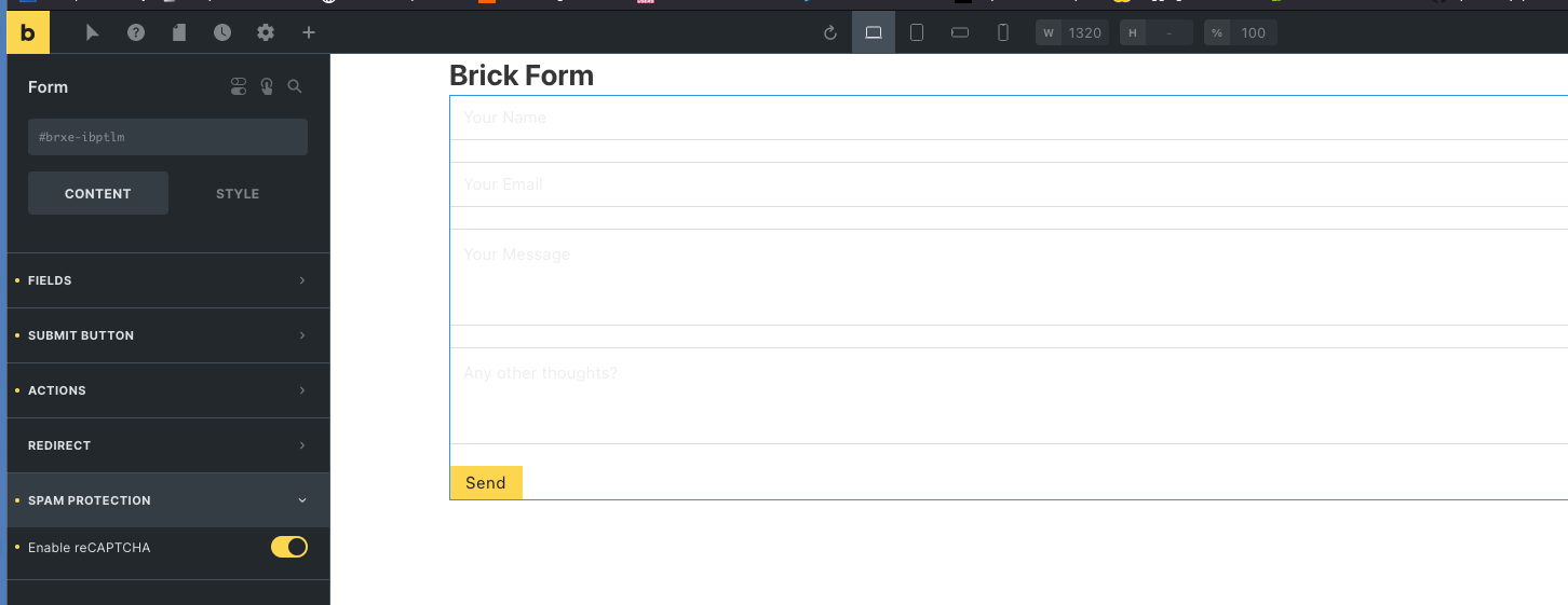 Bricks Form Element enabling reCAPTCHA
