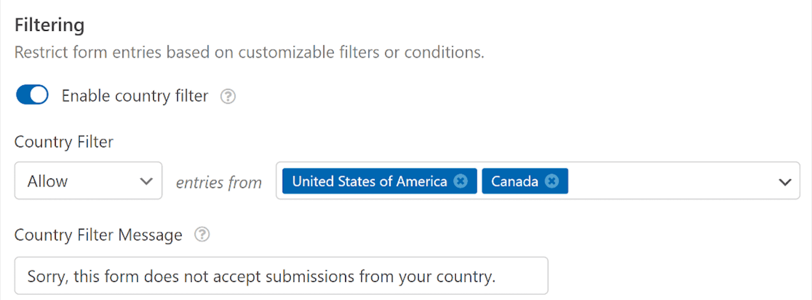 Enable Country Blocking in WPForms