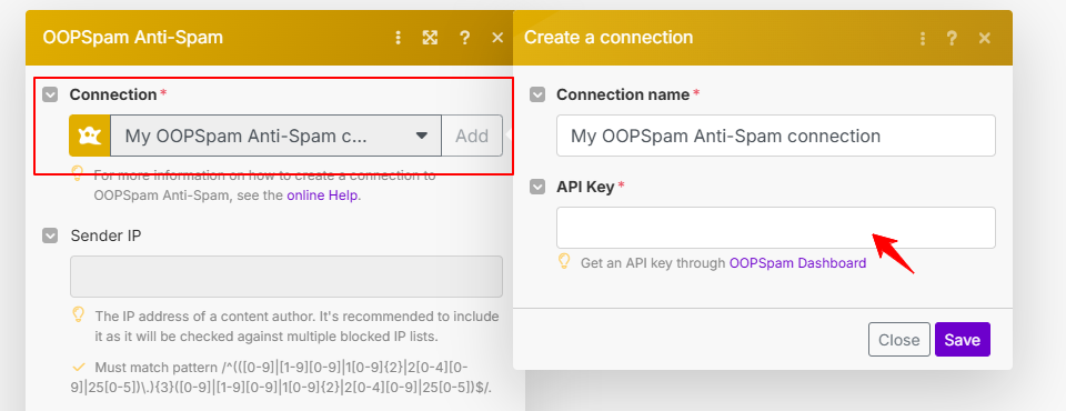 Enter your OOPSpam API key (found in your OOPSpam dashboard).