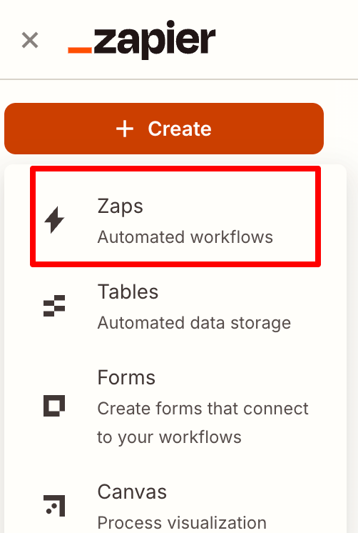 Log in to Zapier and click Create Zap