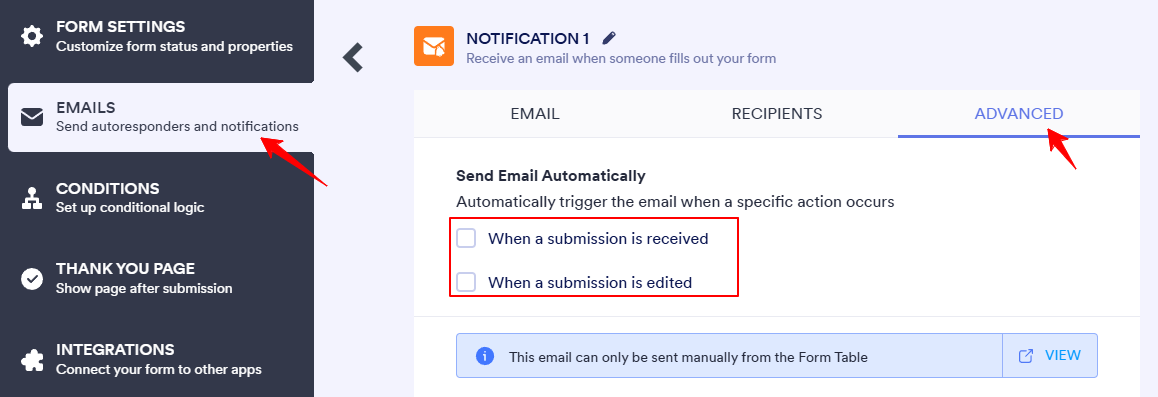 Disable Default Email Notifications in Jotform