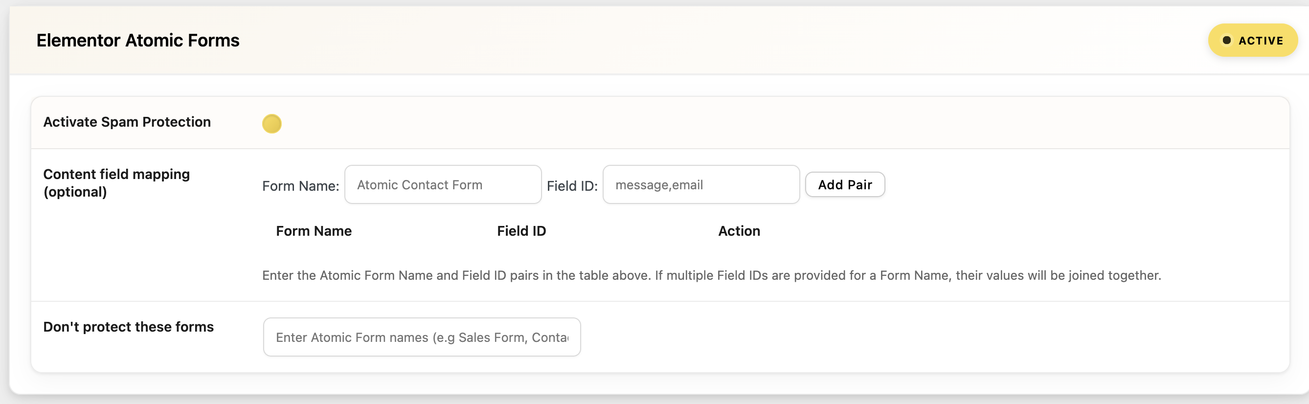 Elementor Atomic Forms section and toggle on Activate Spam Protection Elementor Atomic Forms section and toggle on Activate Spam Protection
