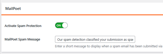 Enable Spam Protection for MailPoet