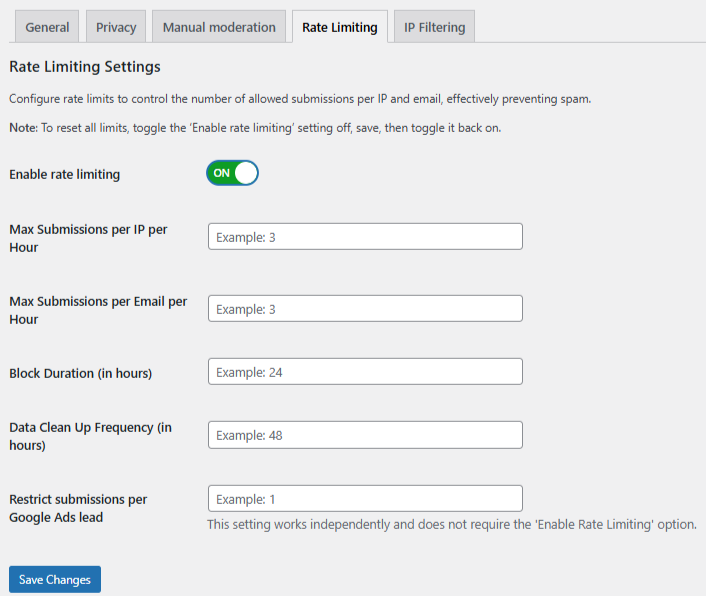 Limit submissions per IP or email