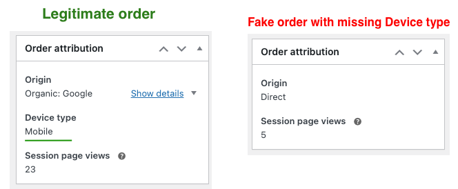 Fake Orders in WooCommerce with missing Device Type