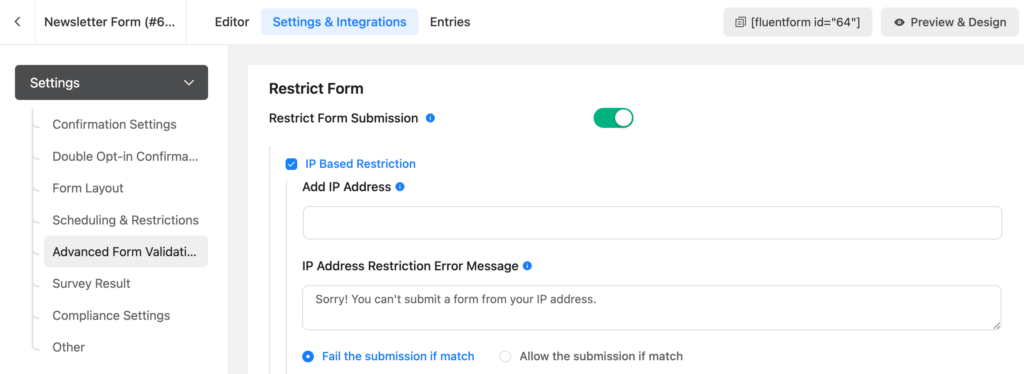 Fluent Forms Country-Based Restriction