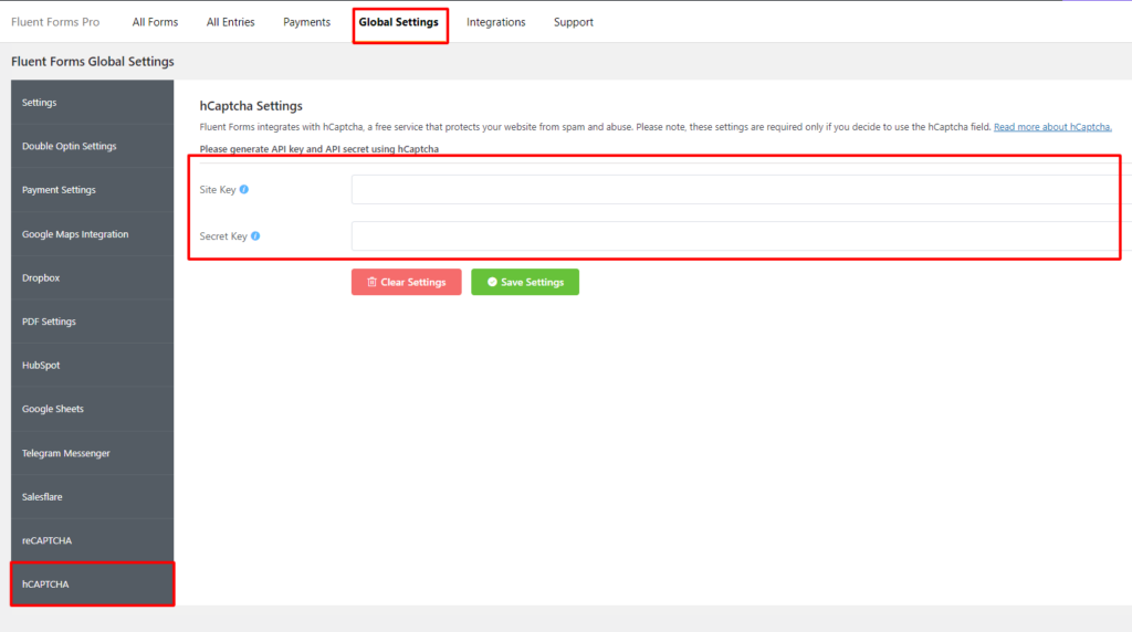 Fluent Forms hCAPTCHA