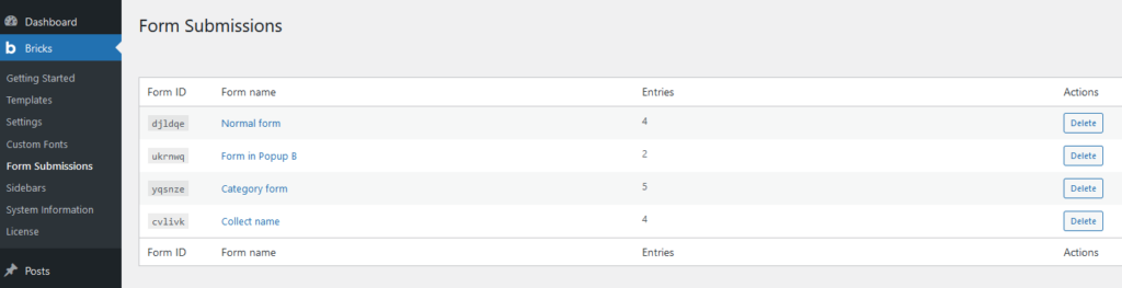 Viewing and Managing Submissions in Bricks Forms