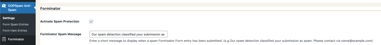 OOPSpam Anti-Spam WordPress Plugin Settings