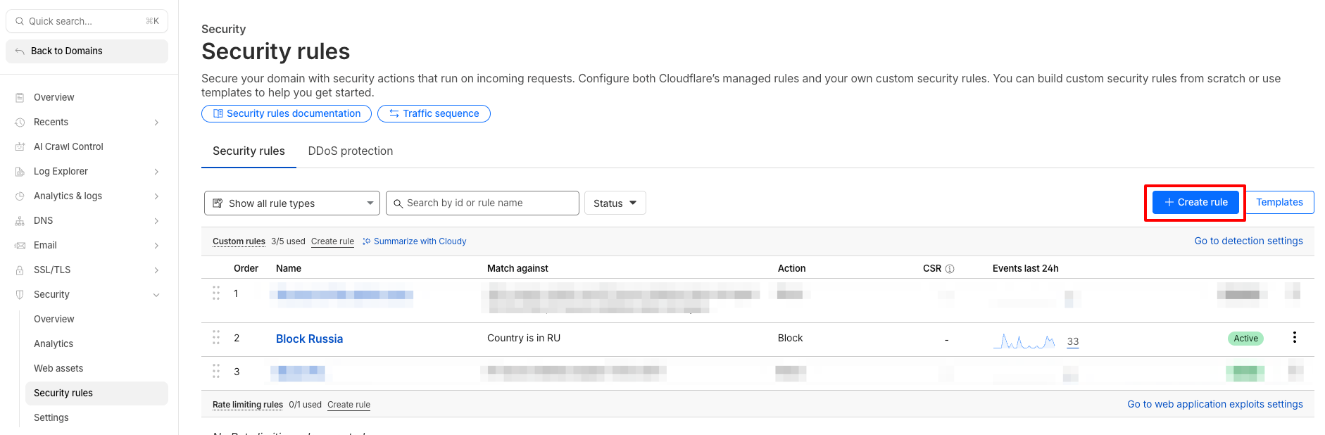 Go to Security Rules and Click Create rule