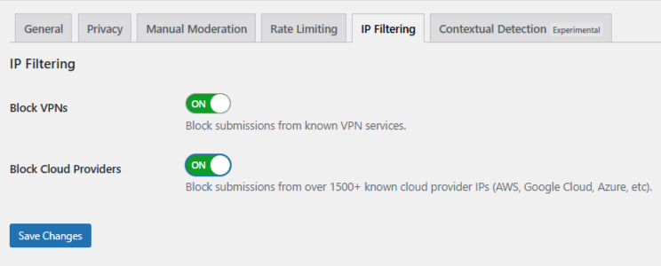 IP Filtering settings