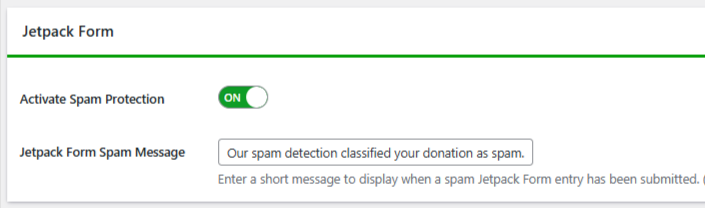 enable Jetpack Forms Spam Protection by toggling it on