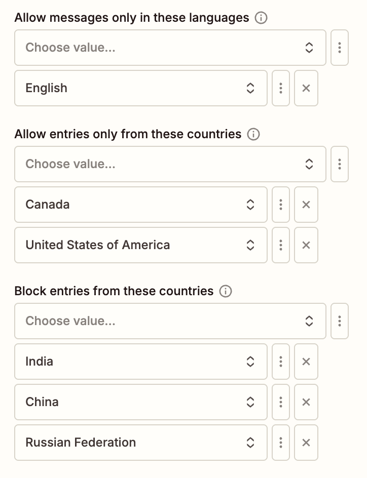 Language Allowlist and Country Filtering