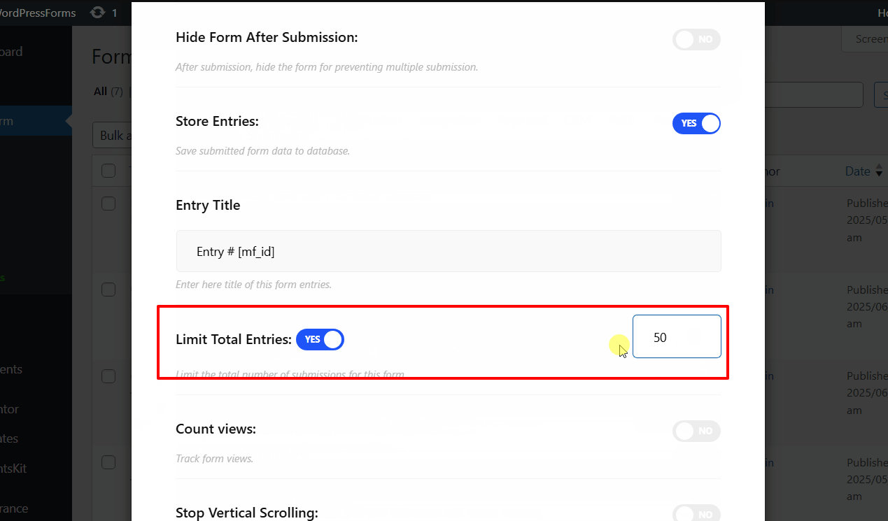 Set limit in MetForm Set limit in MetForm