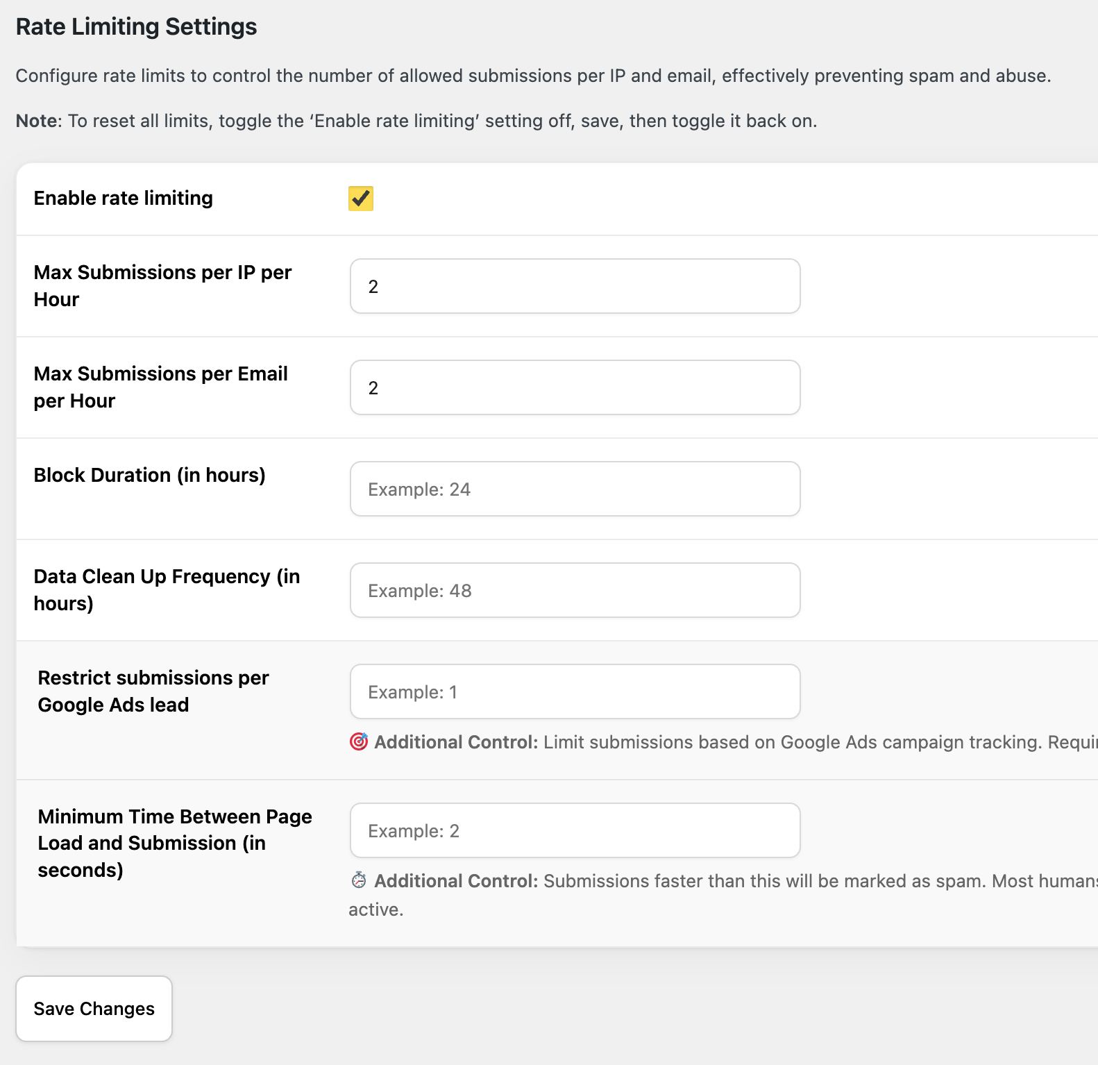 limit repeated submissions from the same IP or email