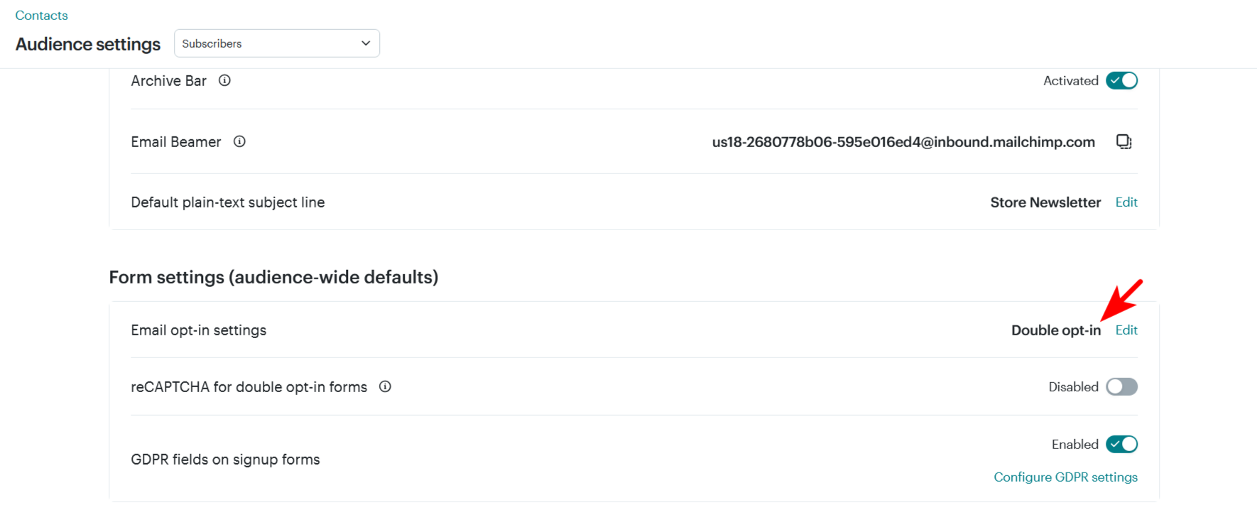 Turn on Mailchimp's own settings first