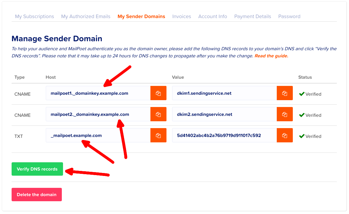 Verify DNS records Verify DNS records