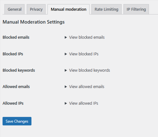 Manual Moderation Settings