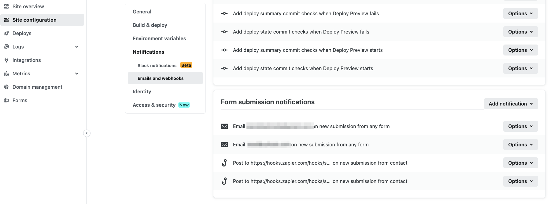 Form submission notifications in Netlify