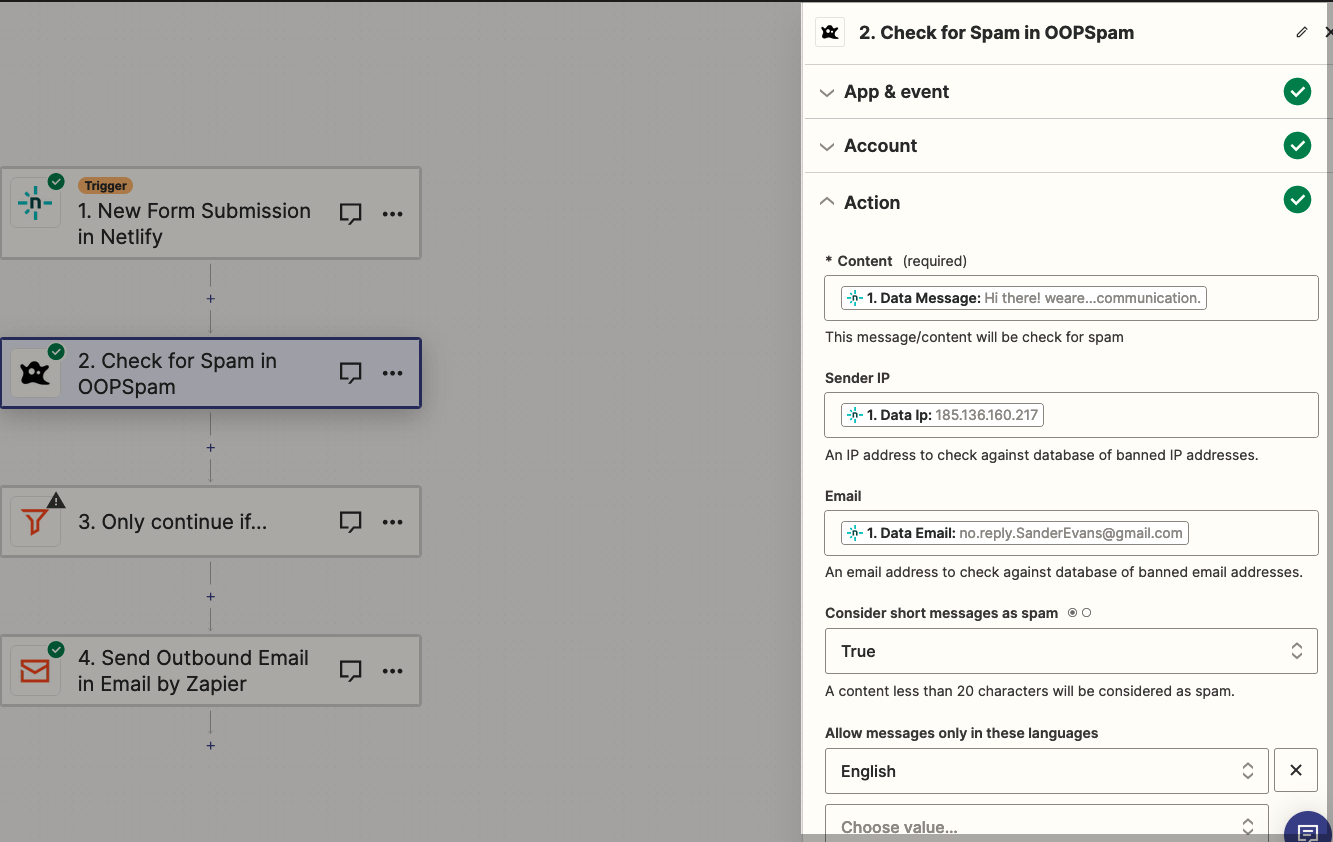 OOPSpam Zapier setup