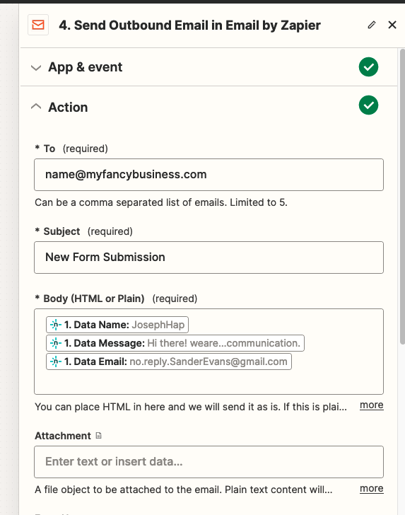 Send Email by Zapier set up