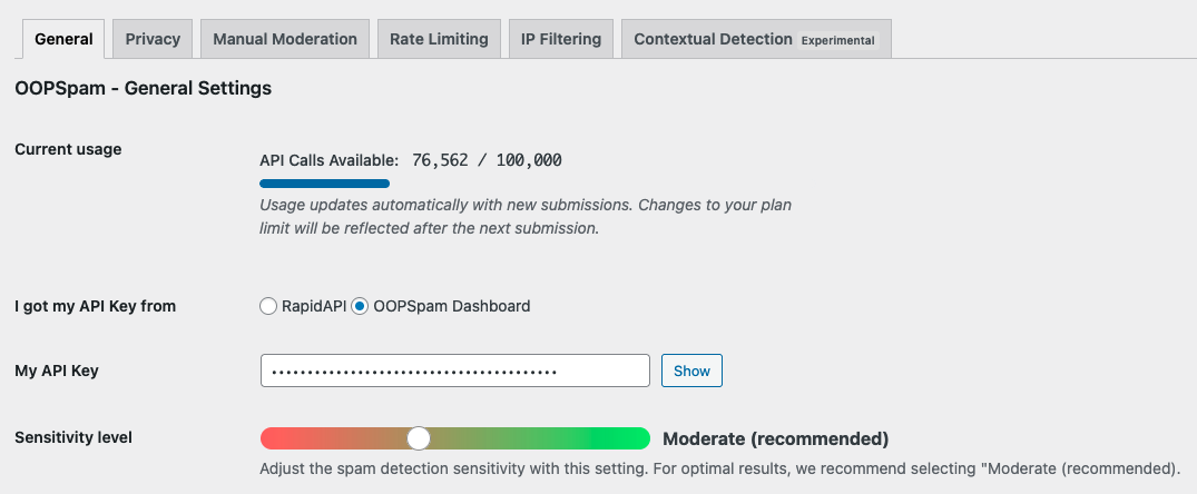 OOPSpam API key