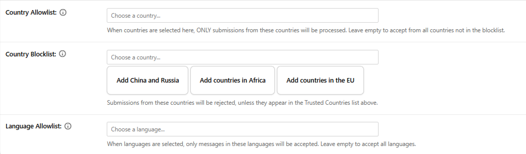 Country and Language settings Country and Language settings