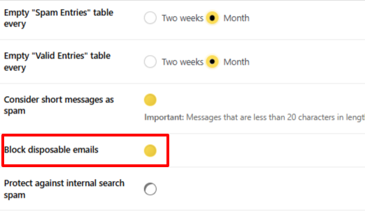Enable Block Disposable Emails