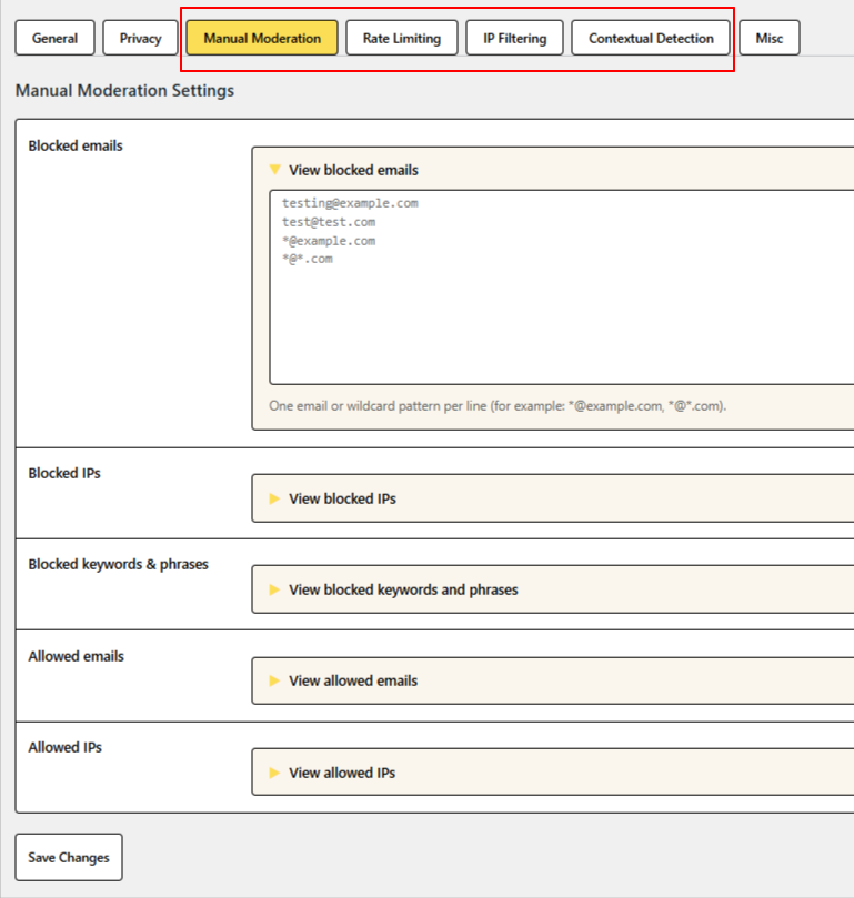 oopspam settings oopspam settings