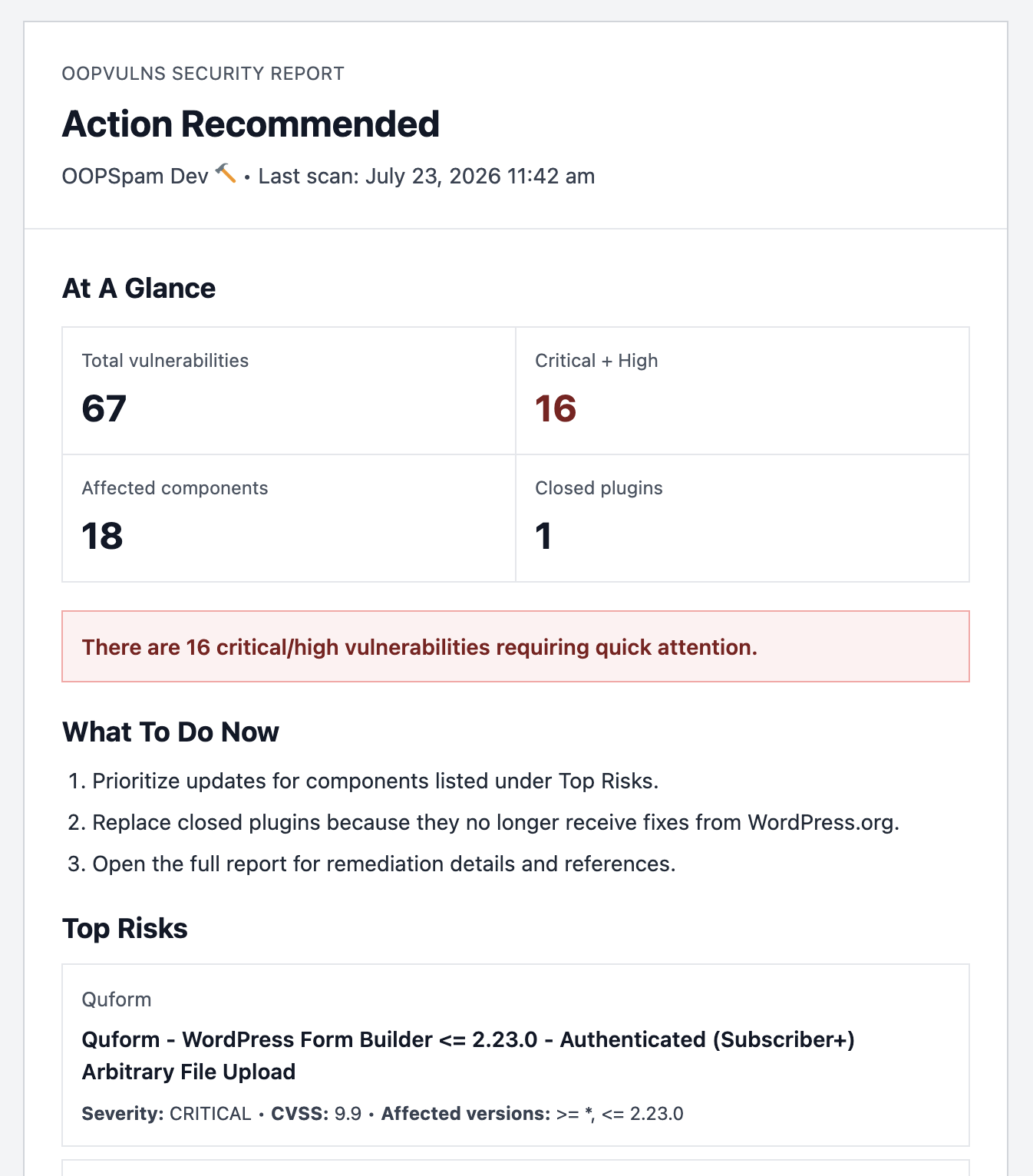 Action Recommended Action Recommended
