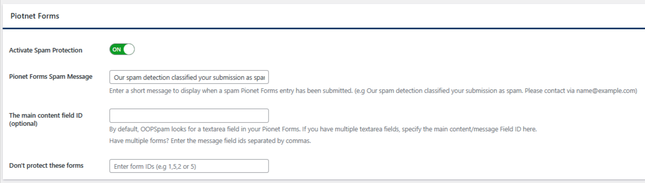 Enable Piotnet Forms Protection