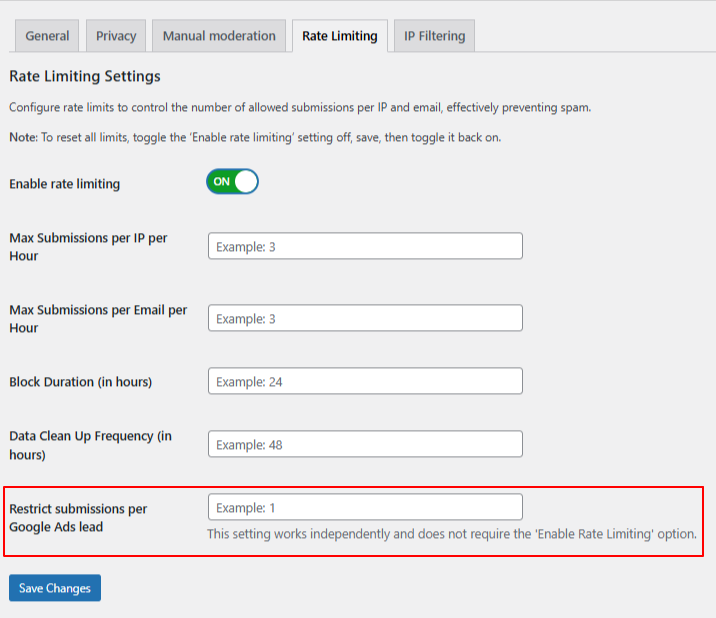 Restrict submissions per Google Ads lead