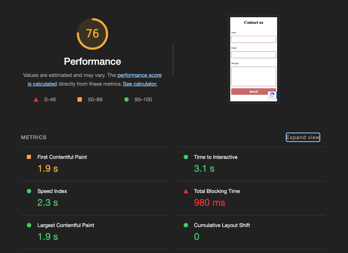 Web page performance with reCAPTCHA