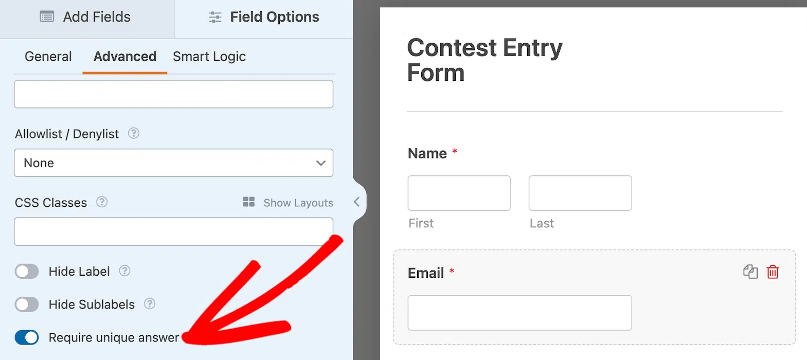 Require unique answers for specific fields Require unique answers for specific fields