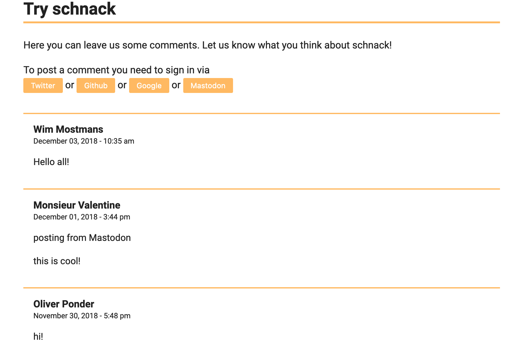 Schnack comment system