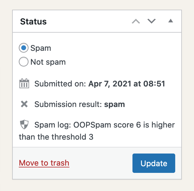 OOPSpam score in Flamingo spam log