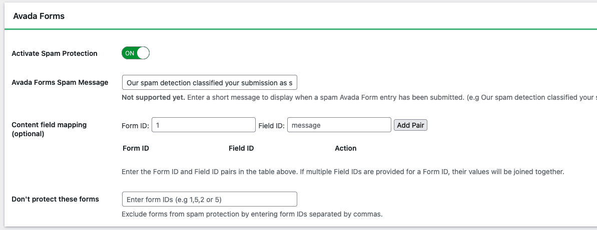 Activate spam protection for Avada Forms