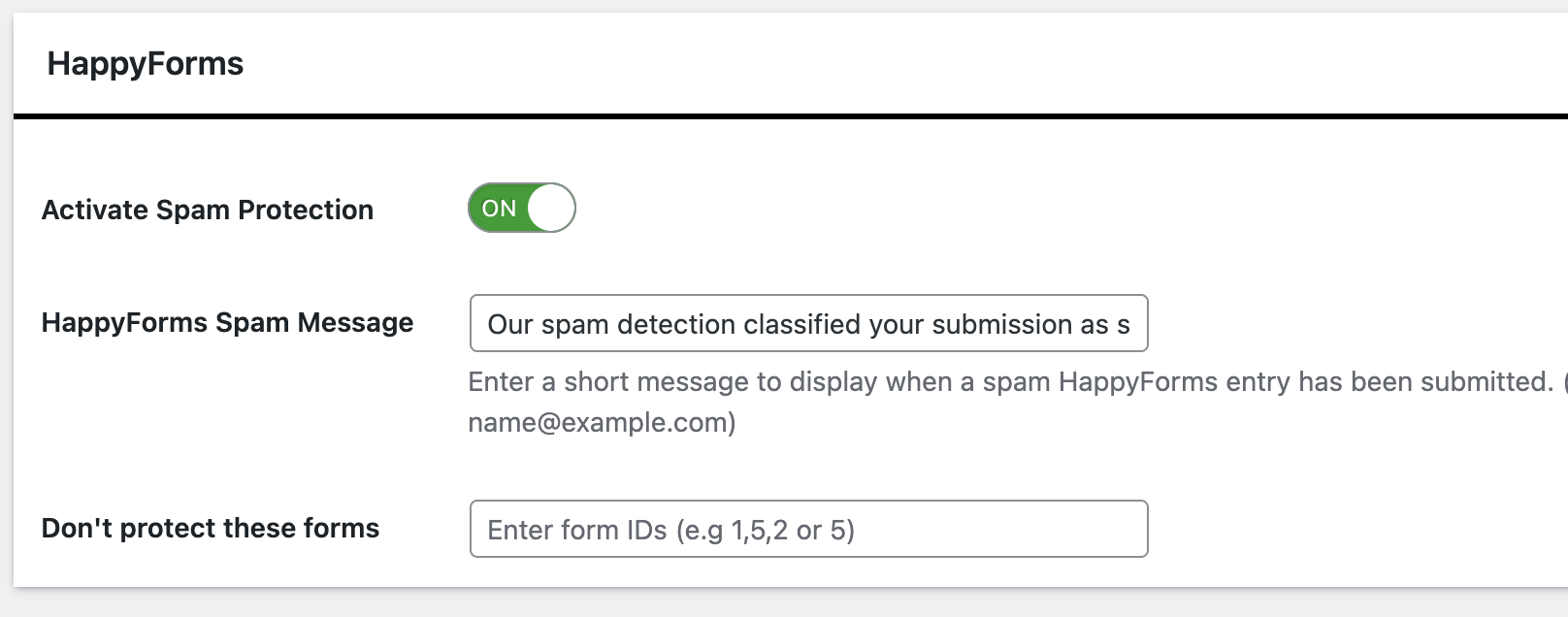 Enable spam protection for HappyForms